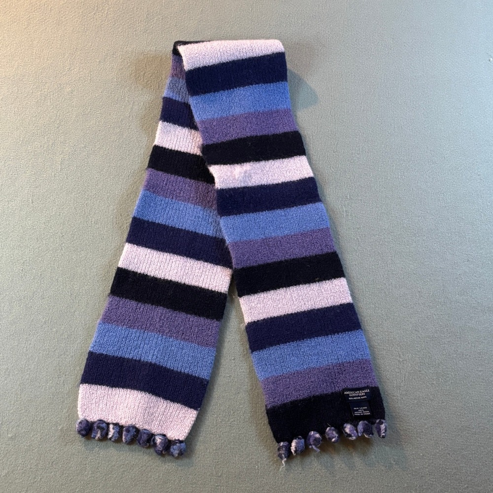 Y2K American Eagle Outfitters Striped Merino Wool Scarf Womens OS Blue Purple